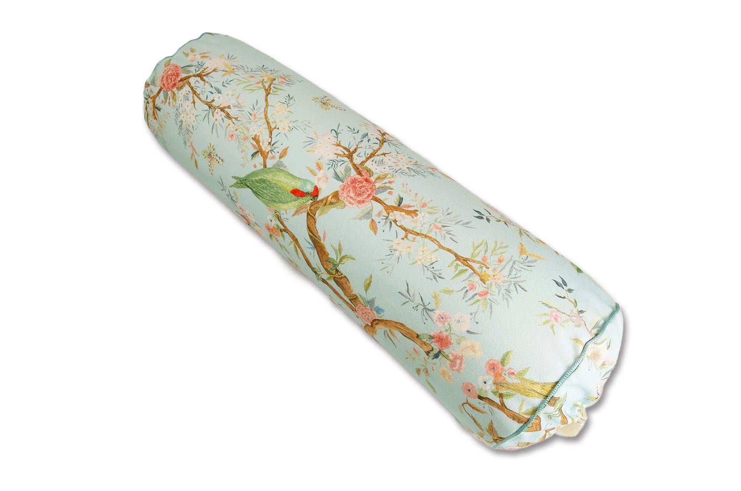 Birds in the Garden 花園の小鳥 フランス製コットン ボルスター クッション タッセル付 (bleu) 50×16Φ 中材付 - HOUSE OF JAPAN Shop