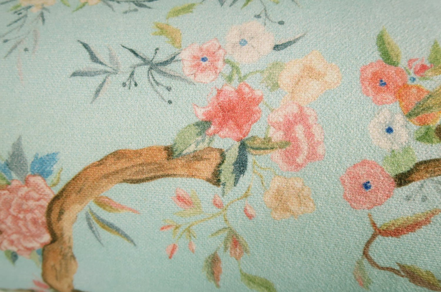 Birds in the Garden 花園の小鳥 フランス製コットン ボルスター クッション タッセル付 (bleu) 50×16Φ 中材付 - HOUSE OF JAPAN Shop