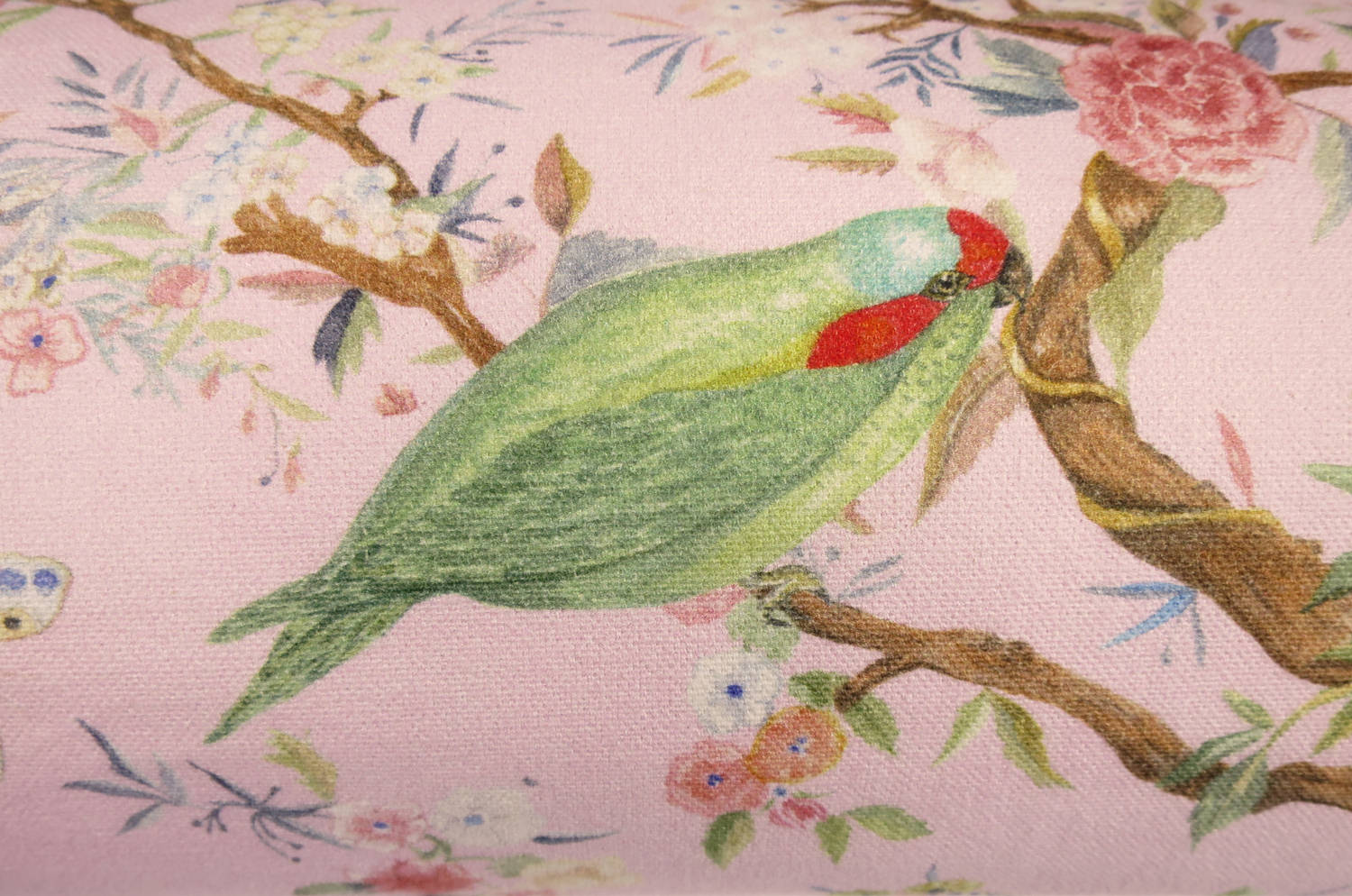 Birds in the Garden 花園の小鳥 フランス製コットン ボルスター クッション タッセル付 (rose) 50×16Φ 中材付 - HOUSE OF JAPAN Shop