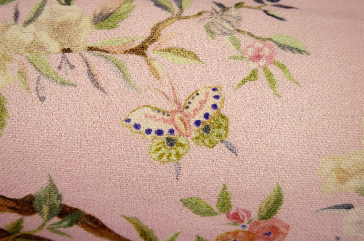 Birds in the Garden 花園の小鳥 フランス製コットン ボルスター クッション タッセル付 (rose) 50×16Φ 中材付 - HOUSE OF JAPAN Shop