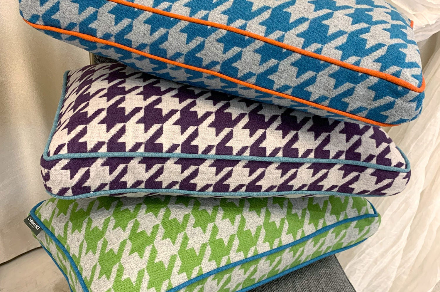 CASAMANCE(カサマンス)千鳥格子クッション ブルー 50×30×5cm 中材付 - HOUSE OF JAPAN Shop