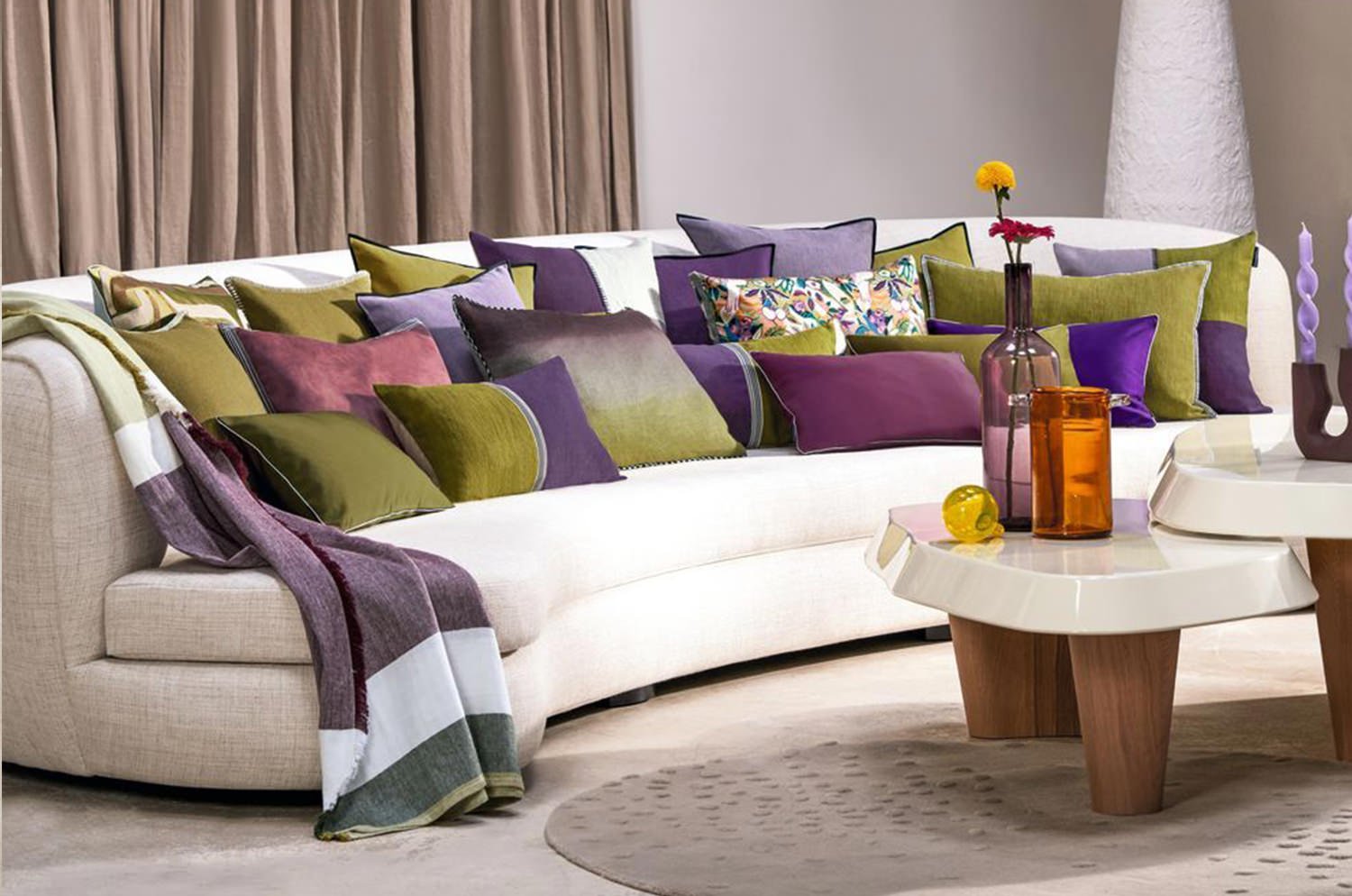 【海外取寄品】CASAMANCE AURORE オウロール クッション(オリーブ プープル) 60×40cm 中材付 - HOUSE OF JAPAN Shop