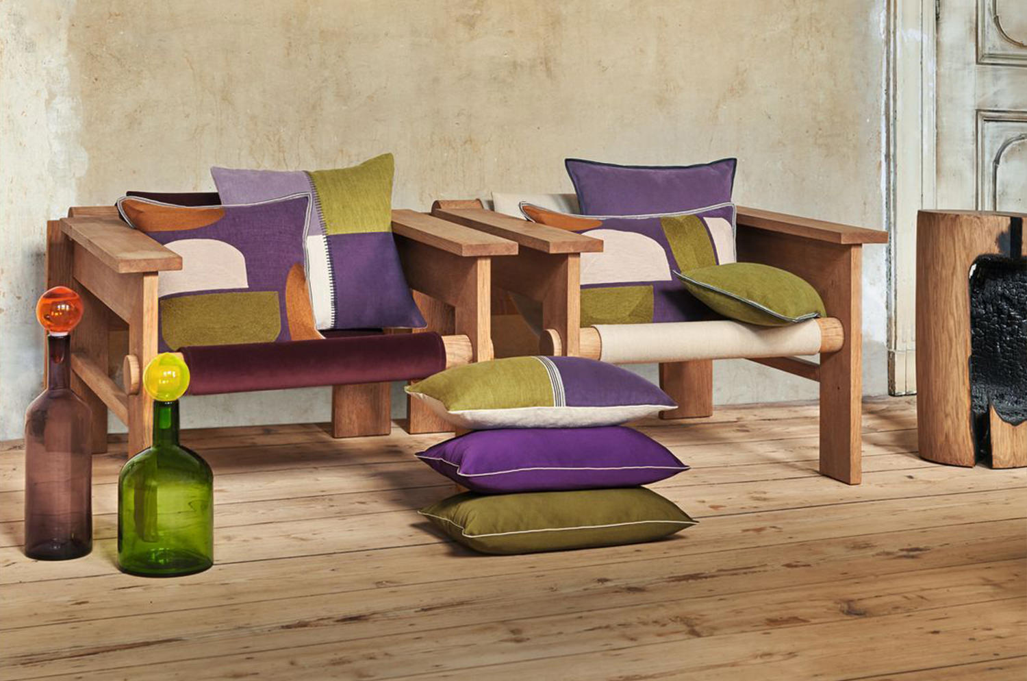 【海外取寄品】CASAMANCE JOJOBA ホホバ クッション(ヴィオレ オリーブ) 60×40cm 中材付 - HOUSE OF JAPAN Shop