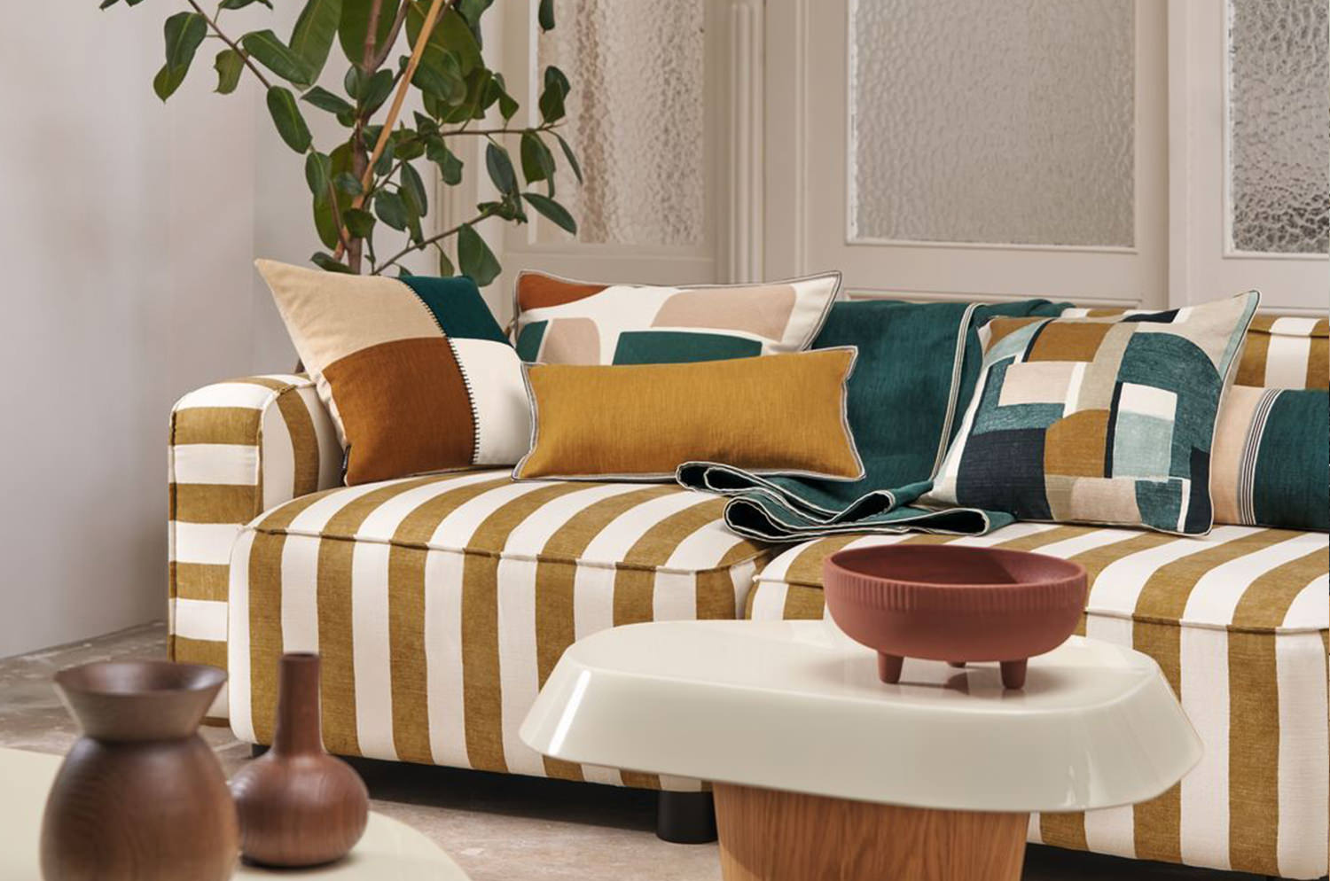 【海外取寄品】CASAMANCE RIME リム クッション(プラリヌ ブルー カナール) 50×30cm 中材付 - HOUSE OF JAPAN Shop