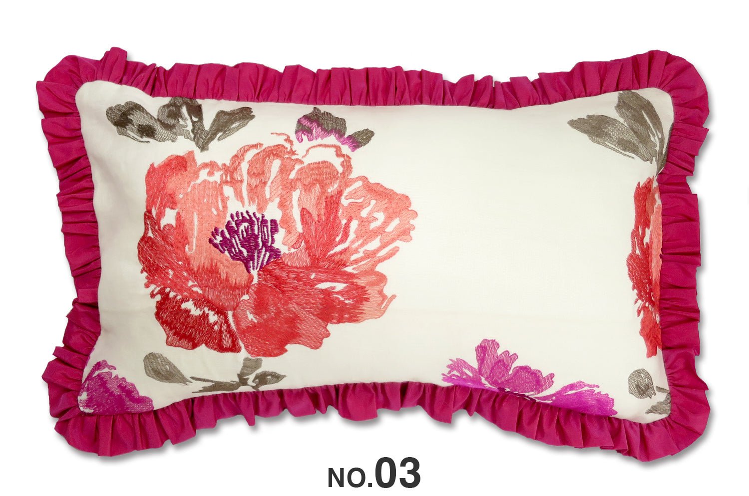 CASAMANCE(カサマンス)Lombok フリル刺繍クッション No.03 53×30cm 中材付 - HOUSE OF JAPAN Shop