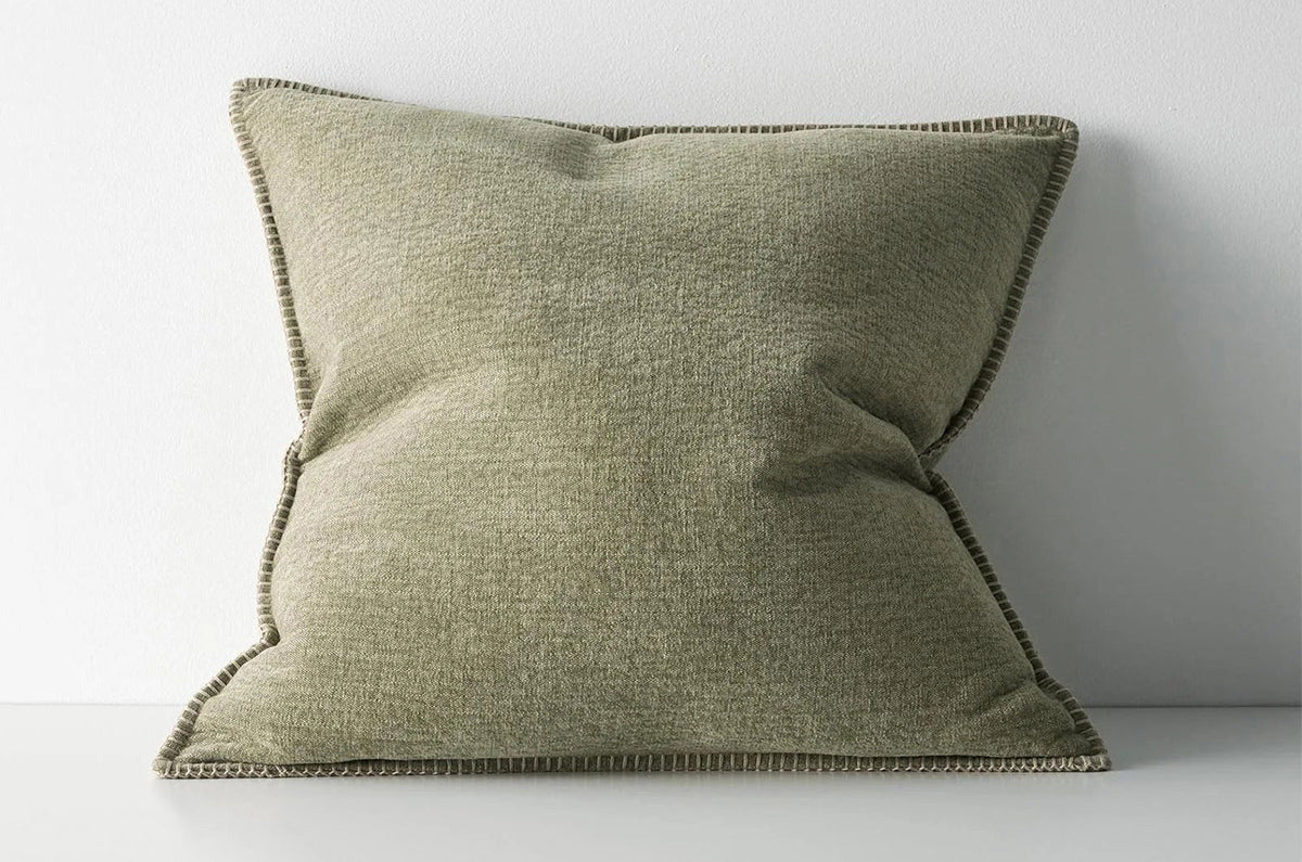The Blanket stitch ブランケットステッチ クッションカバー (Moss) 50×50cm - HOUSE OF JAPAN Shop
