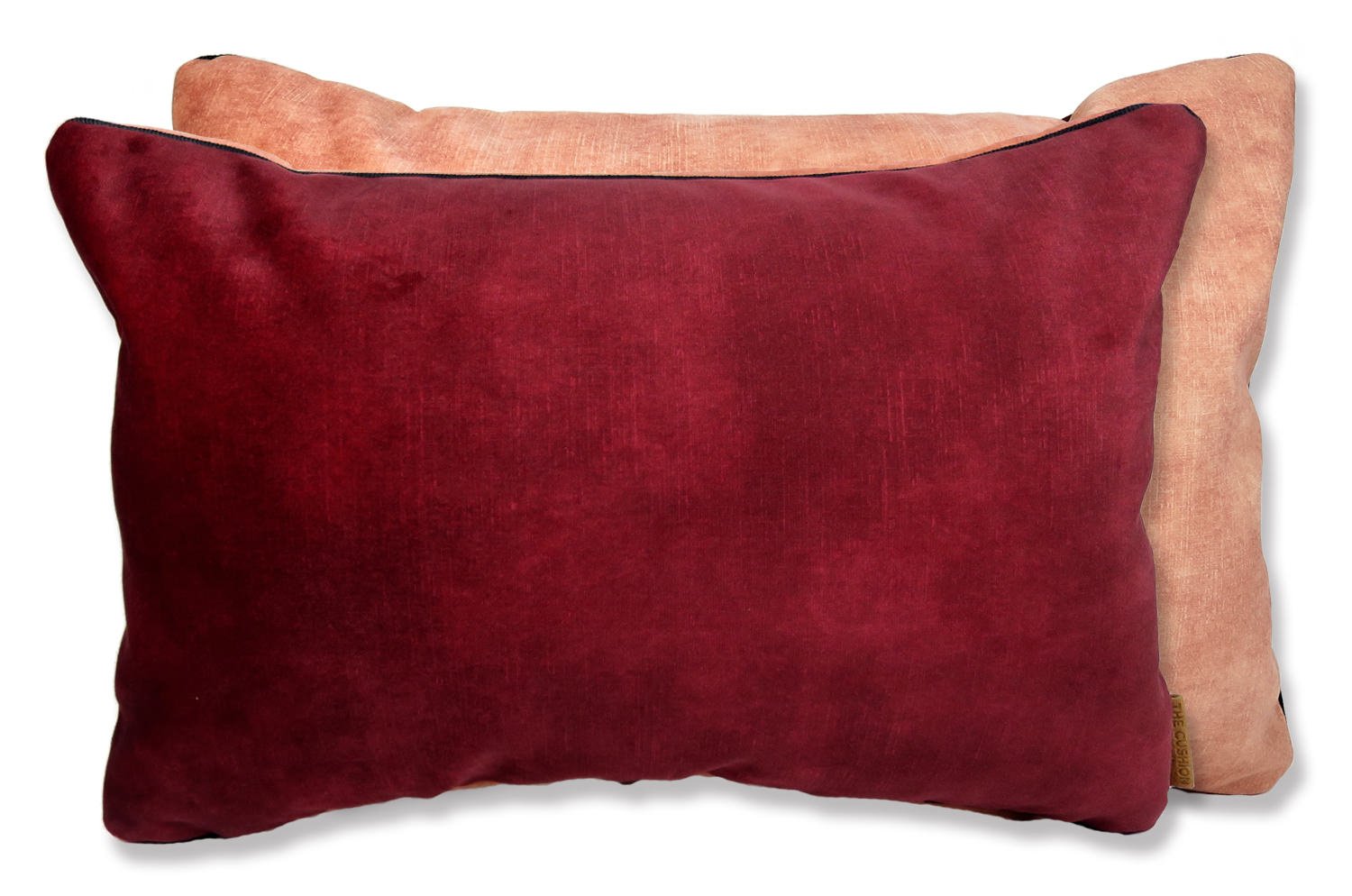 The CASAMANCE カサマンス ニット・ ベルベット ツートンクッション (カーディナルレッド&ピーチ) 45×30cm 中材付 - HOUSE OF JAPAN Shop