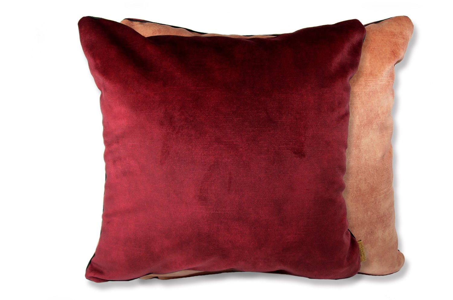 The CASAMANCE カサマンス ニット・ ベルベット ツートンクッションカバー (カーディナルレッド&ピーチ) 45×45cm - HOUSE OF JAPAN Shop