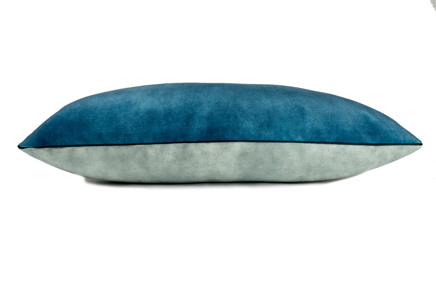 The CASAMANCE カサマンス ニットベルベットクッション BLEU TOPAZE & VERT DE GRIS 66×38cm 中材付 - HOUSE OF JAPAN Shop