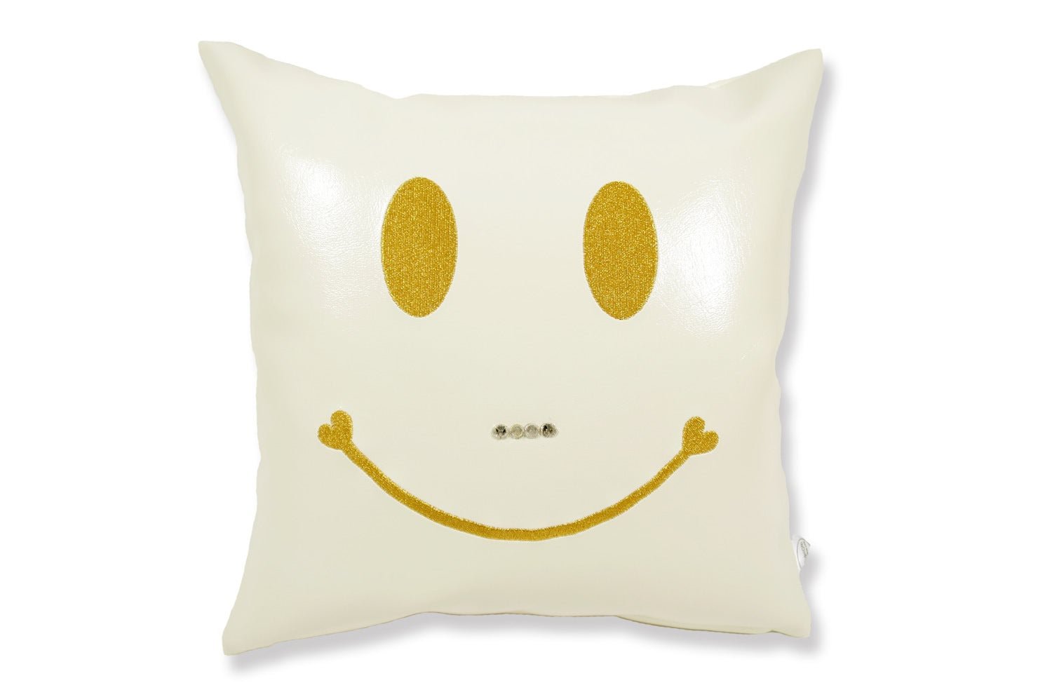 The Chibi Smile チビスマイル キュートゴールドスマイル 『ニコフェイス®』刺繍クッション ヒゲスワロフスキー ホワイト 34×34cm 中材付 - HOUSE OF JAPAN Shop