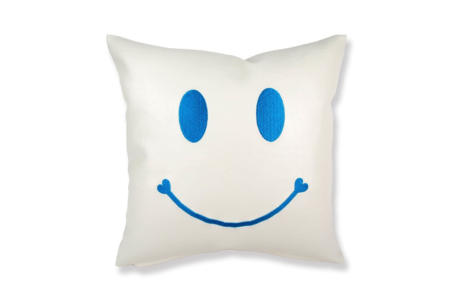 The Chibi Smile チビスマイル キュートブルースマイル 『ニコフェイス®』刺繍クッション ホワイト 34×34cm 中材付 - HOUSE OF JAPAN Shop