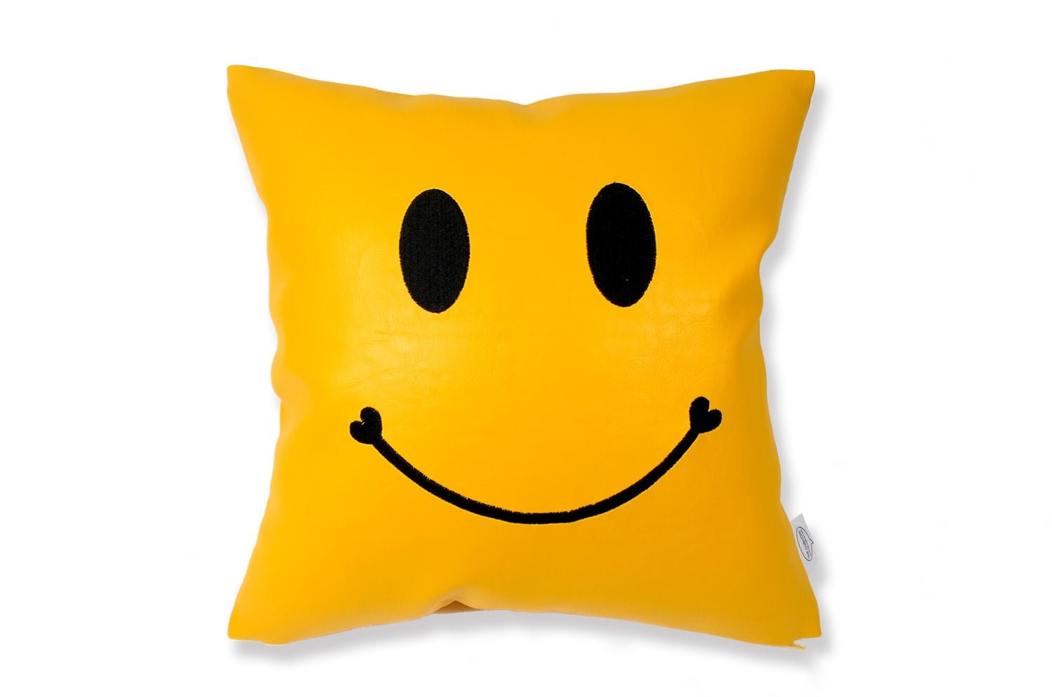 The Chibi Smile チビスマイル キュートブラックスマイル 『ニコフェイス®』刺繍クッション イエロー 34×34cm 中材付 - HOUSE OF JAPAN Shop