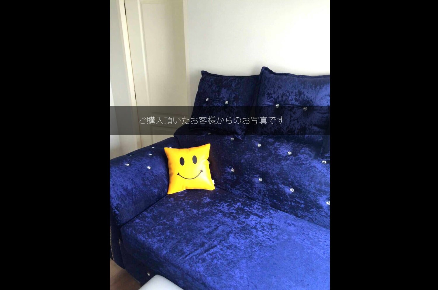 The Chibi Smile チビスマイル キュートブラックスマイル 『ニコフェイス®』刺繍クッション イエロー 34×34cm 中材付 - HOUSE OF JAPAN Shop