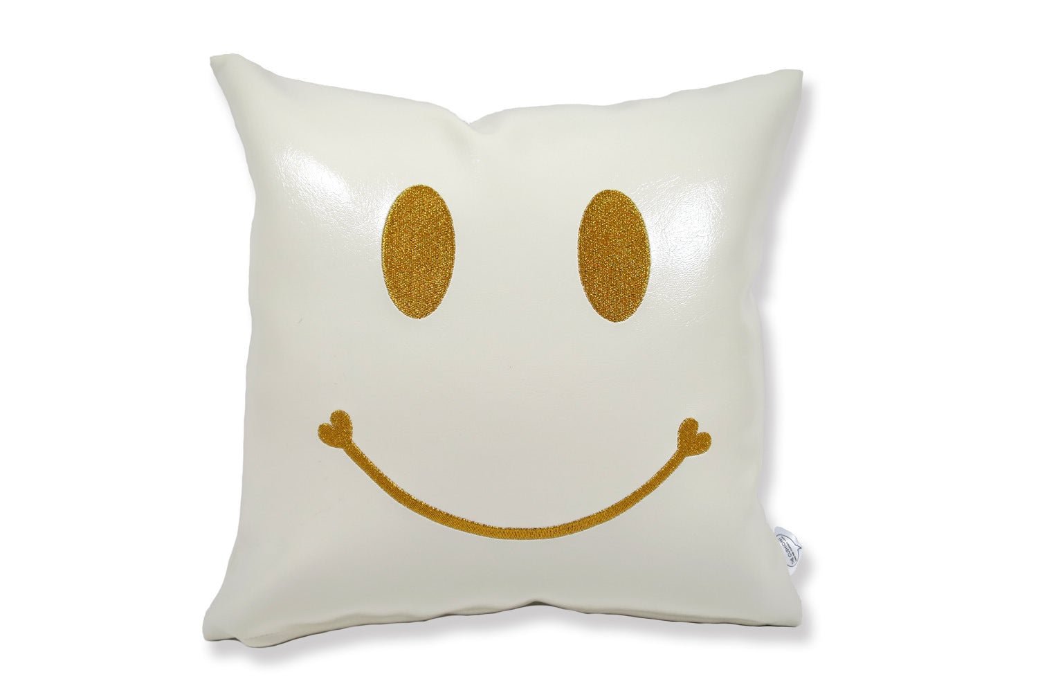 The Chibi Smile チビスマイル ゴールド 『ニコフェイス®』刺繍クッション パールホワイト 34×34cm 中材付 - HOUSE OF JAPAN Shop