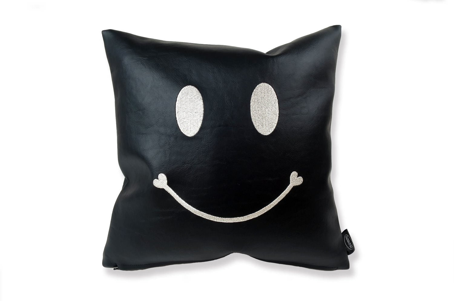 The Chibi Smile チビスマイル キュートシルバースマイル 『ニコフェイス®』刺繍クッション ブラック 34×34cm 中材付 - HOUSE OF JAPAN Shop