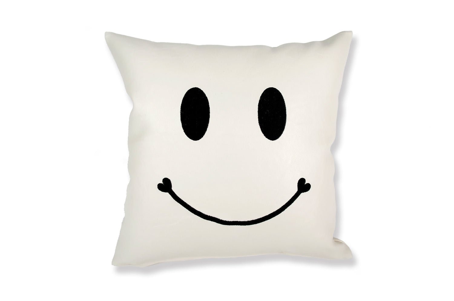 The Chibi Smile チビスマイル キュートブラックスマイル 『ニコフェイス®』刺繍クッション ホワイト 34×34cm 中材付 - HOUSE OF JAPAN Shop