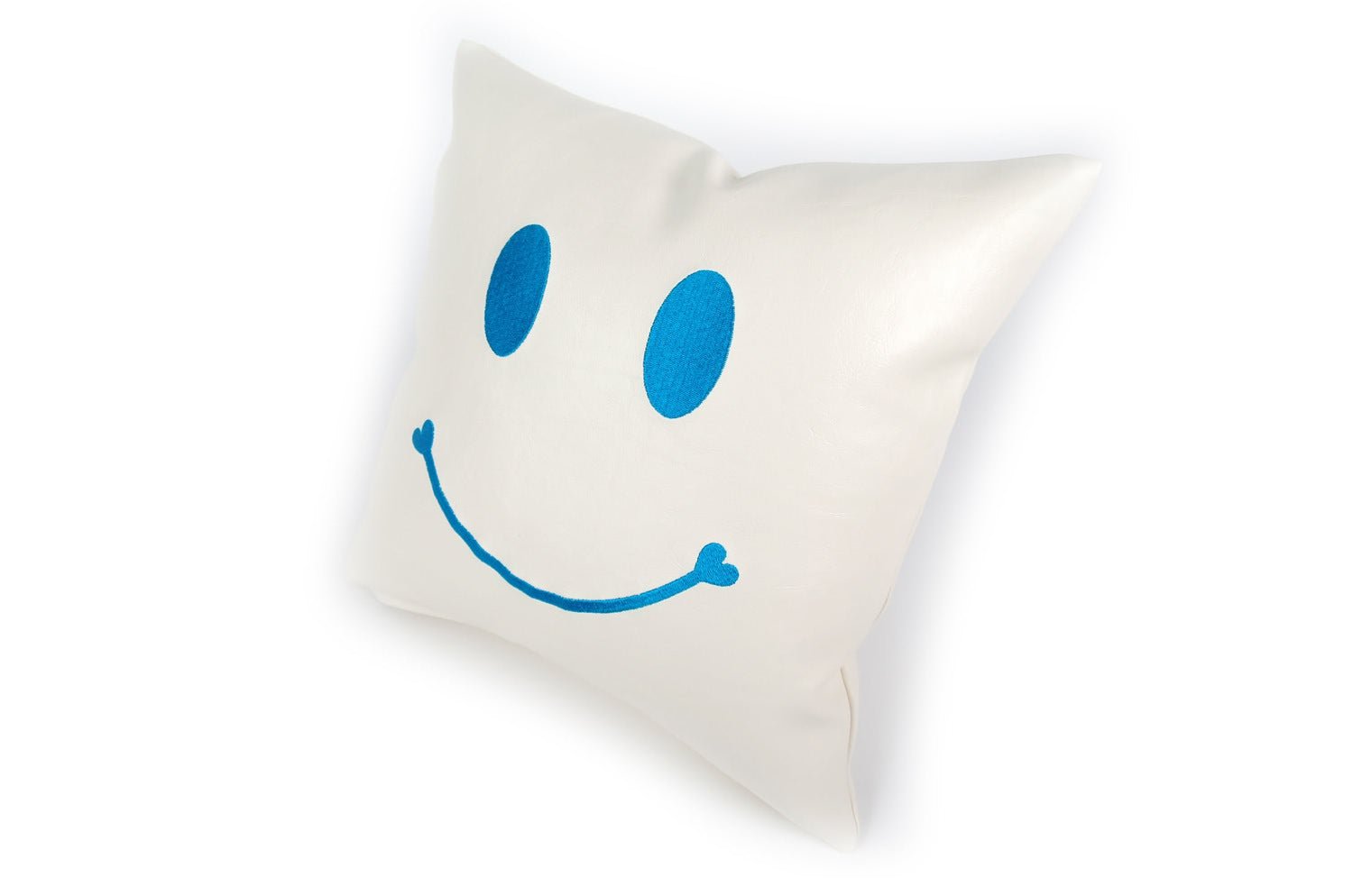 The Chibi Smile チビスマイル キュートブルースマイル 『ニコフェイス®』刺繍クッション ホワイト 34×34cm 中材付 - HOUSE OF JAPAN Shop