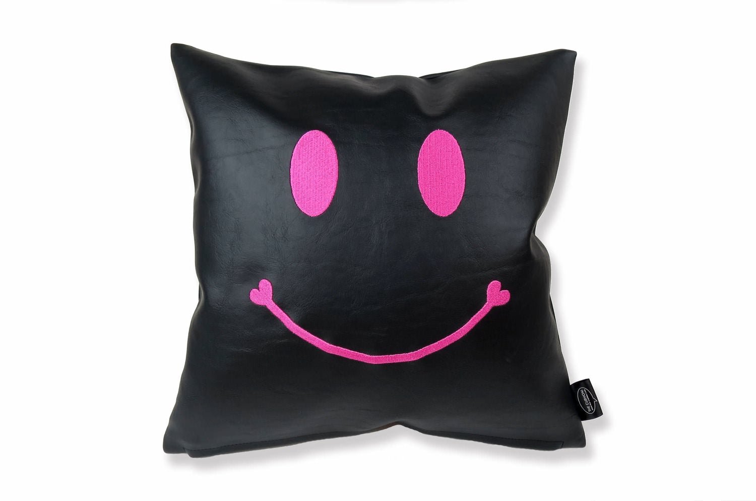 The Chibi Smile チビスマイル キュートピンクスマイル 『ニコフェイス®』刺繍クッション ブラック 34×34cm 中材付 - HOUSE OF JAPAN Shop