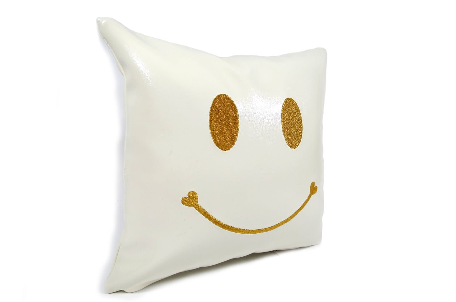 The Chibi Smile チビスマイル ゴールド 『ニコフェイス®』刺繍クッション パールホワイト 34×34cm 中材付 - HOUSE OF JAPAN Shop