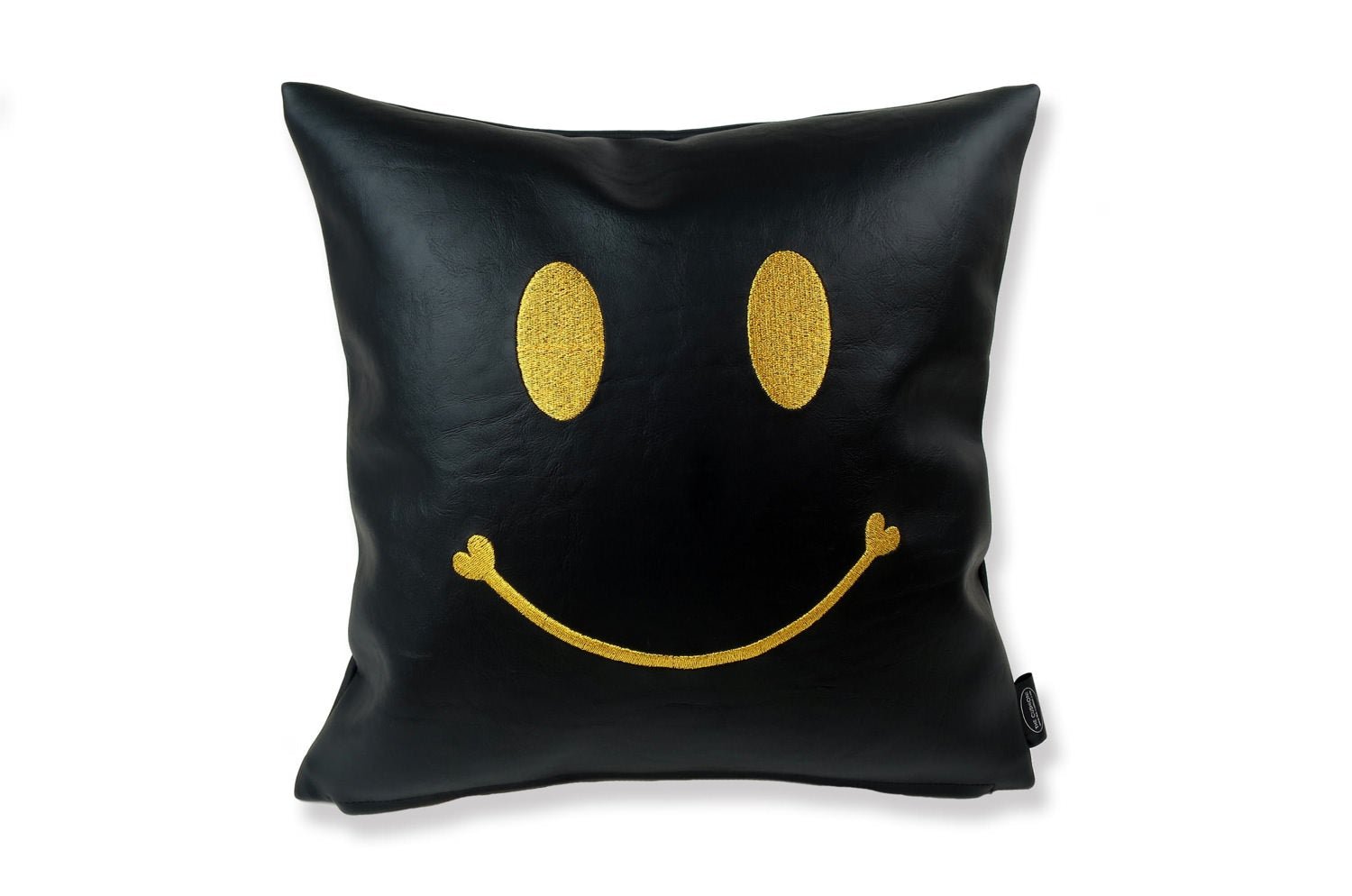 The Chibi Smile チビスマイル キュートゴールドスマイル 『ニコフェイス®』刺繍クッション ブラック 34×34cm 中材付 - HOUSE OF JAPAN Shop