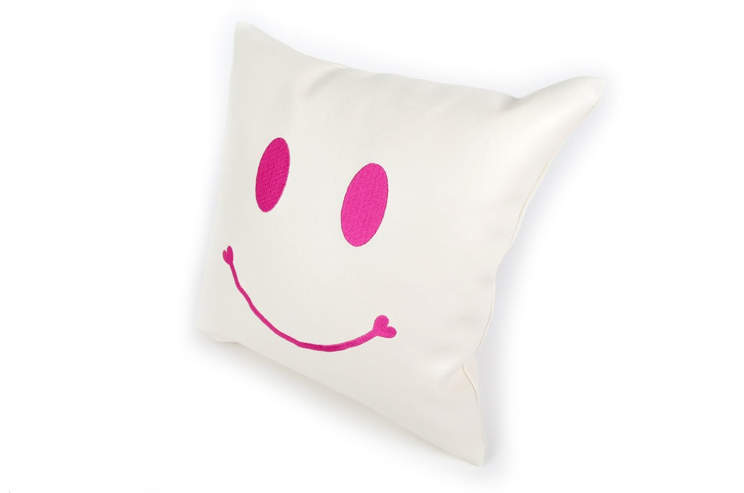 The Chibi Smile チビスマイル キュートピンクスマイル 『ニコフェイス®』刺繍クッション ホワイト 34×34cm 中材付 - HOUSE OF JAPAN Shop