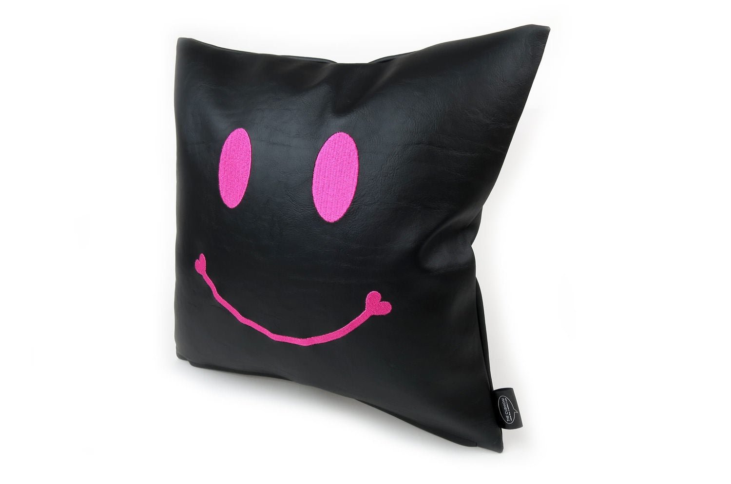 The Chibi Smile チビスマイル キュートピンクスマイル 『ニコフェイス®』刺繍クッション ブラック 34×34cm 中材付 - HOUSE OF JAPAN Shop