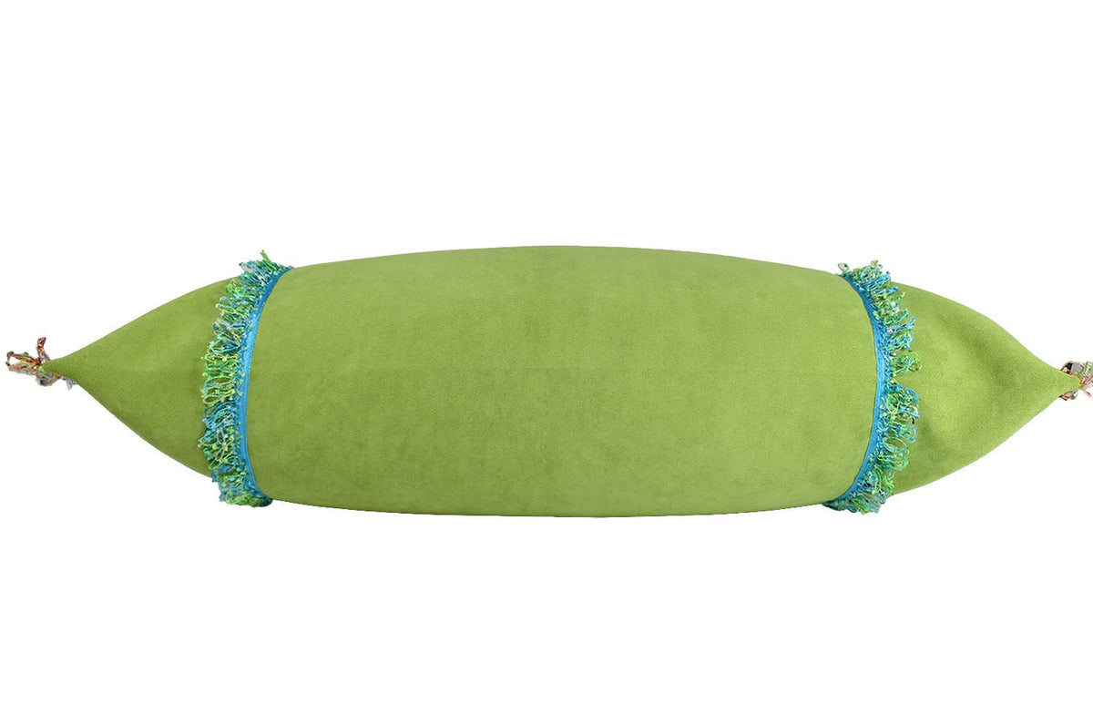 The Colorful Fringe 花畑カラフルWフリンジクッション ライムグリーン 66×38cm 中材付 - HOUSE OF JAPAN Shop