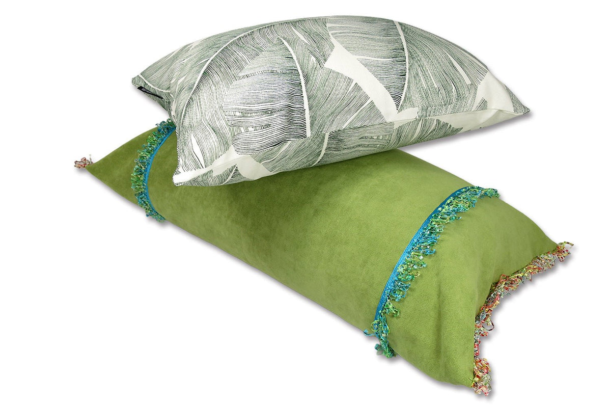 The Colorful Fringe 花畑カラフルWフリンジクッション ライムグリーン 66×38cm 中材付 - HOUSE OF JAPAN Shop
