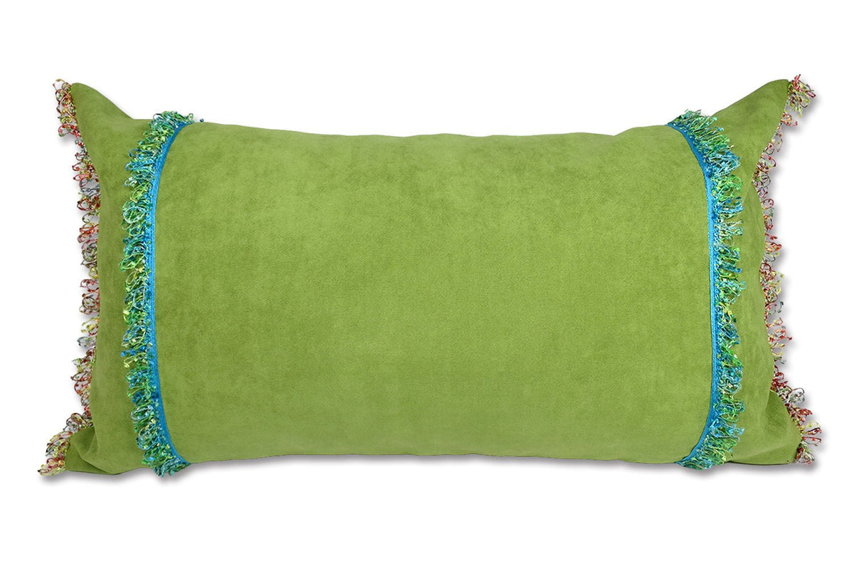 The Colorful Fringe 花畑カラフルWフリンジクッション ライムグリーン 66×38cm 中材付 - HOUSE OF JAPAN Shop
