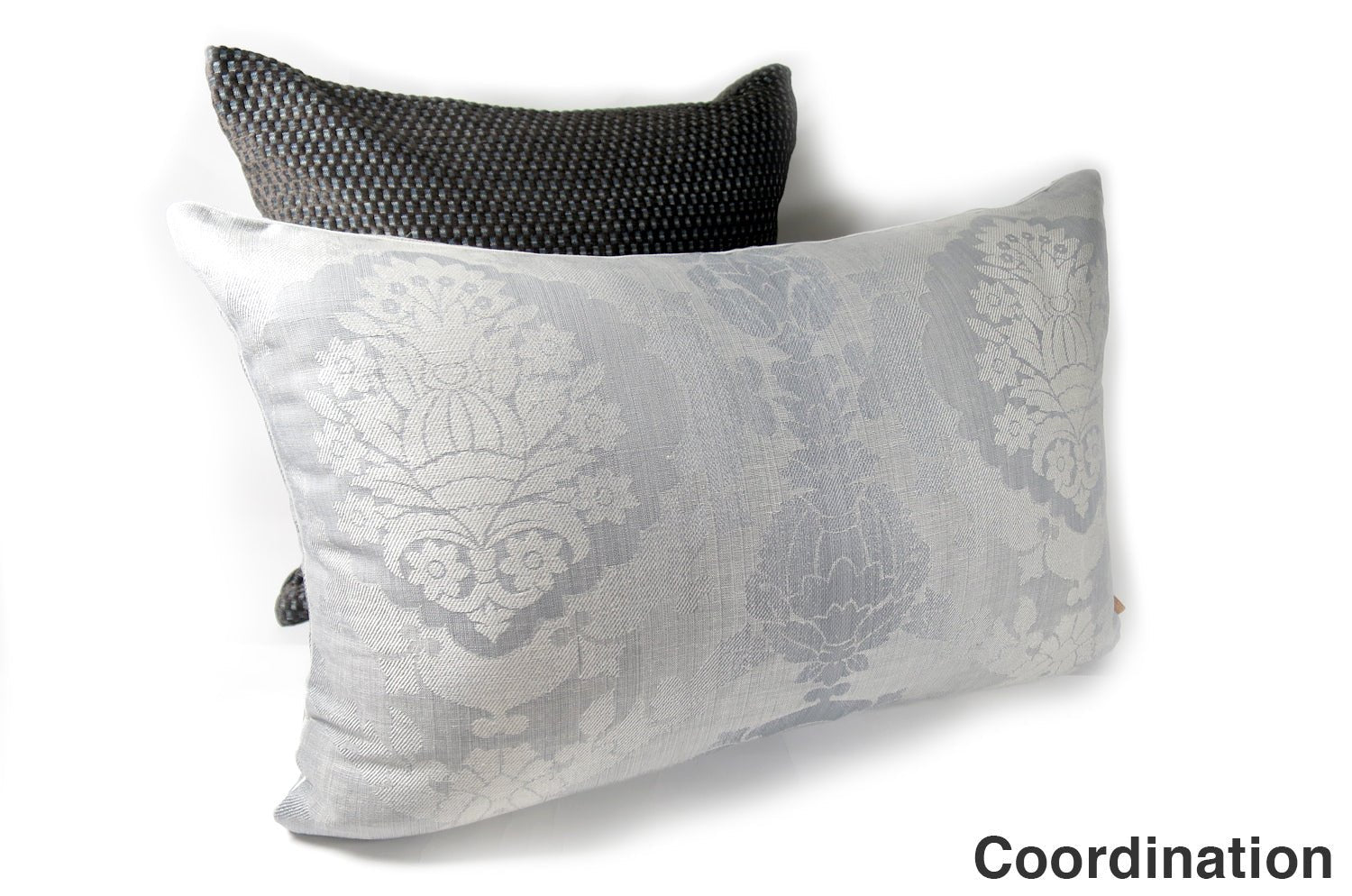 The Damask Cool gray ダマスク麻混クッション クールグレー 60×40cm 中材付 - HOUSE OF JAPAN Shop