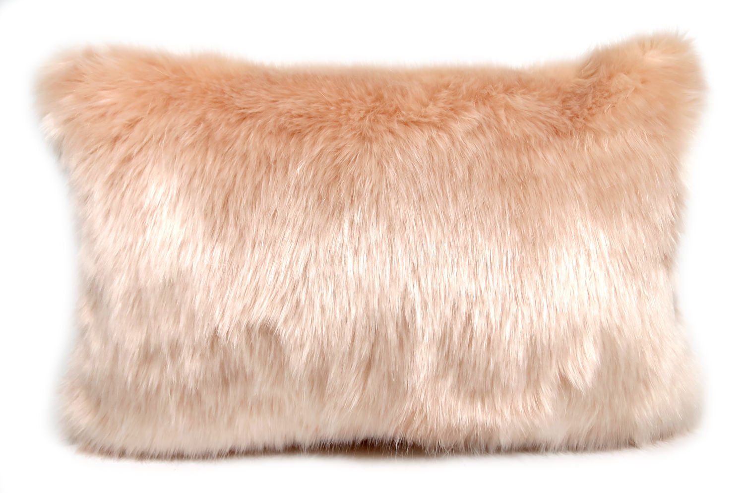 フォックス エコファー 横長 クッション シャーベットピーチ 60×38cm