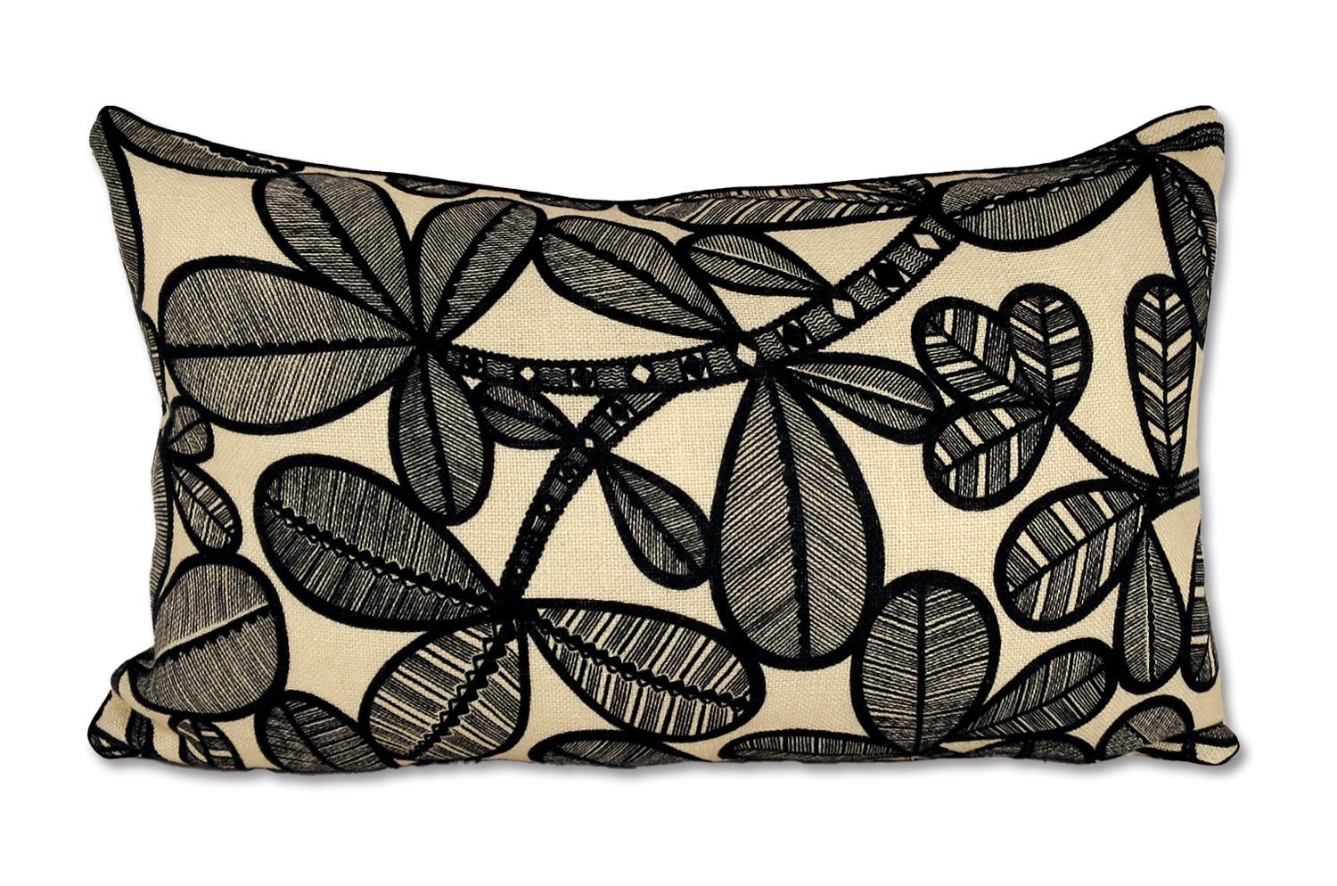 The FAO ファオ フレンチリネンキャンバス フォレストプリント クッション (ブラック&バニラ) 50×30cm 中材付 - HOUSE OF JAPAN Shop