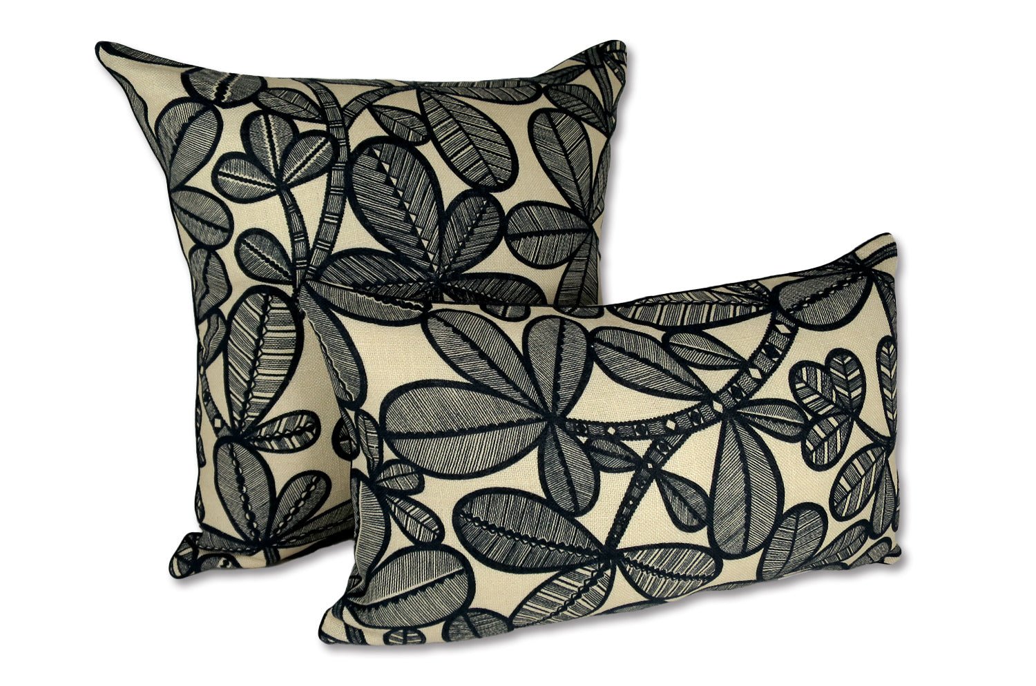 The FAO ファオ フレンチリネンキャンバス フォレストプリント クッション (ブラック&バニラ) 50×30cm 中材付 - HOUSE OF JAPAN Shop