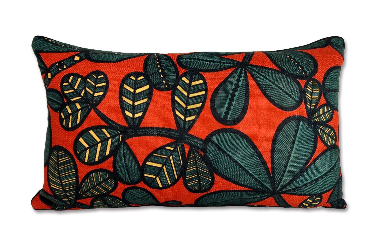 The FAO ファオ フレンチリネンキャンバス フォレストプリント クッション (ブラック&レッド) 50×30cm 中材付 - HOUSE OF JAPAN Shop