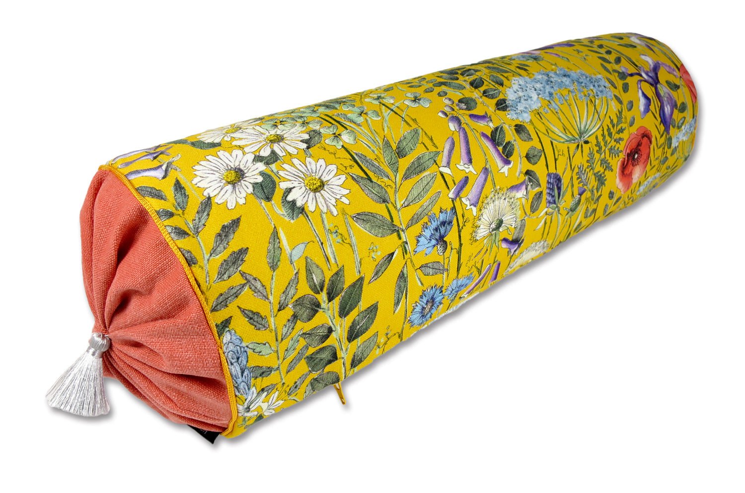 The FOND JAUNE 黄色の背景 フランス製コットン ボルスター クッション(オレンジ) 50×16Φ 中材付 - HOUSE OF JAPAN Shop