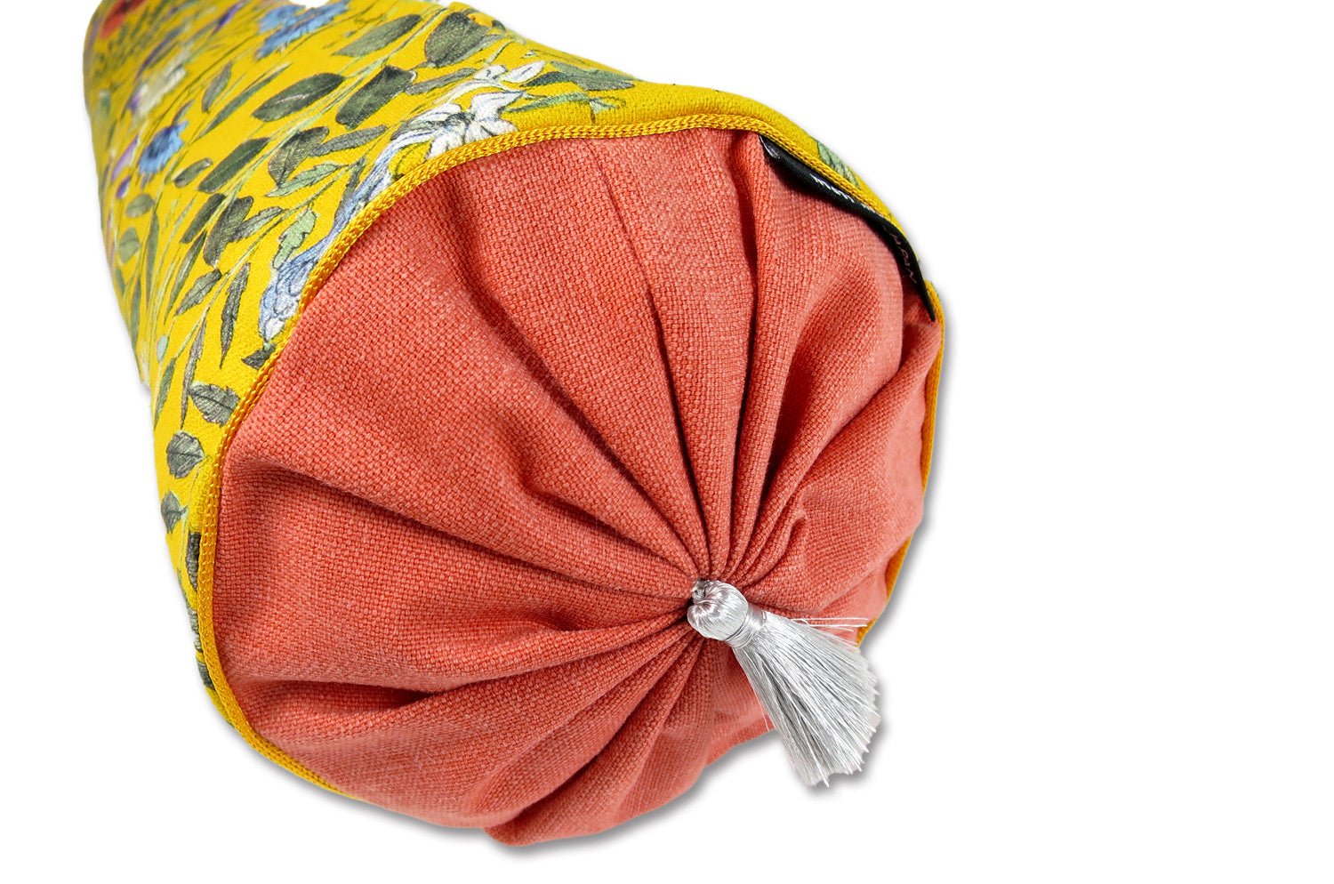 The FOND JAUNE 黄色の背景 フランス製コットン ボルスター クッション(オレンジ) 50×16Φ 中材付 - HOUSE OF JAPAN Shop