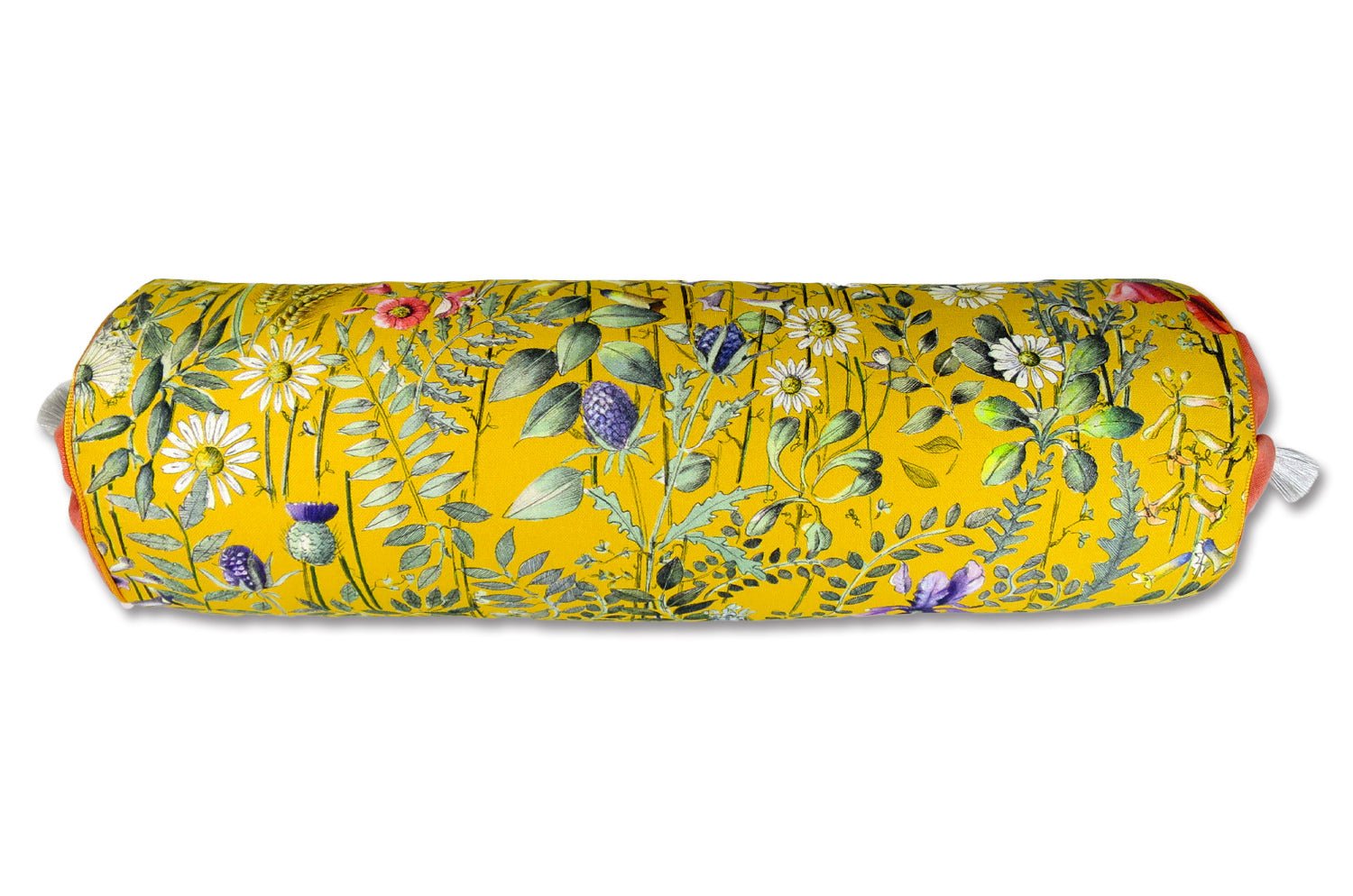 The FOND JAUNE 黄色の背景 フランス製コットン ボルスター クッション(オレンジ) 50×16Φ 中材付 - HOUSE OF JAPAN Shop