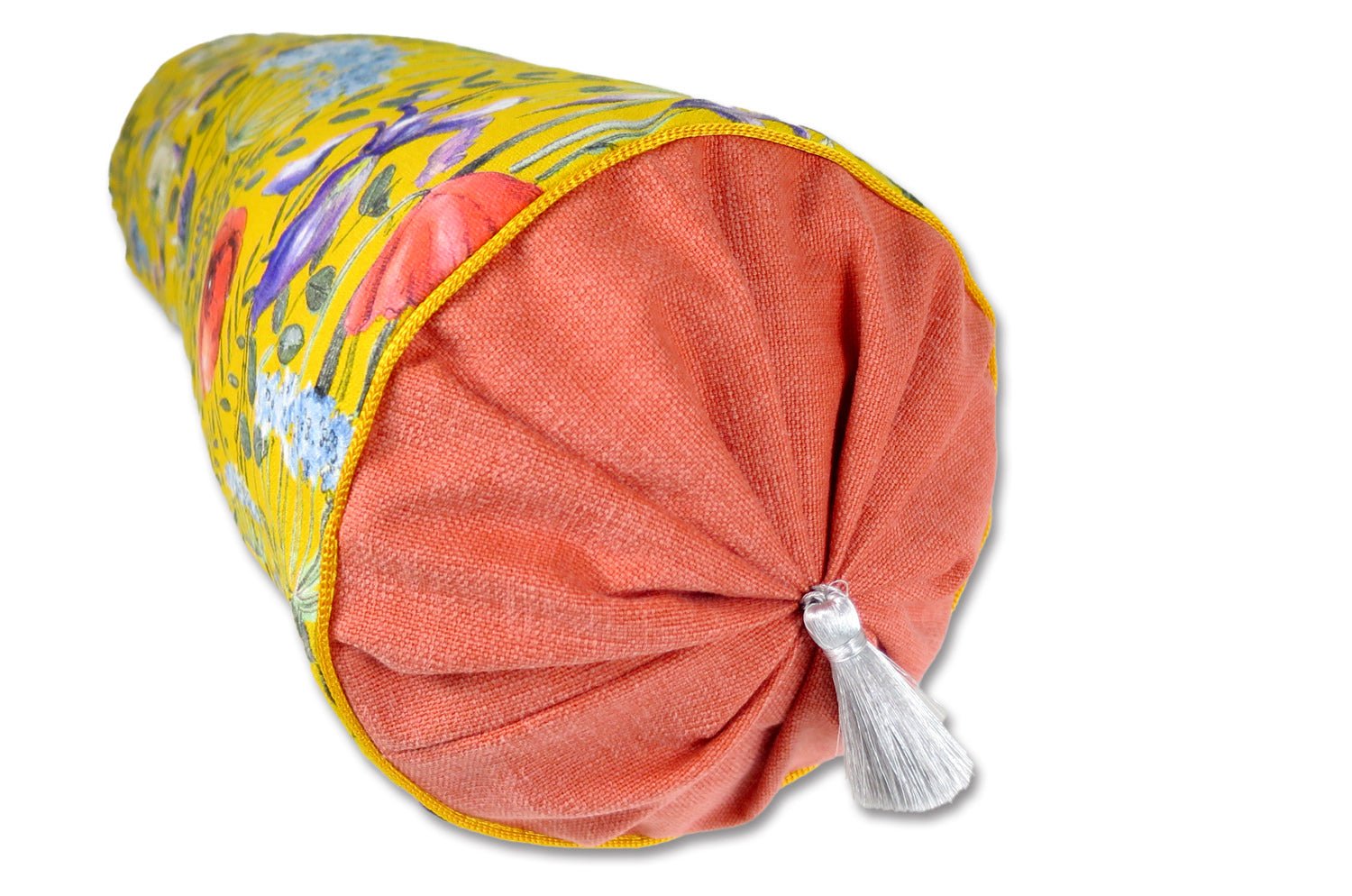 The FOND JAUNE 黄色の背景 フランス製コットン ボルスター クッション(オレンジ) 50×16Φ 中材付 - HOUSE OF JAPAN Shop