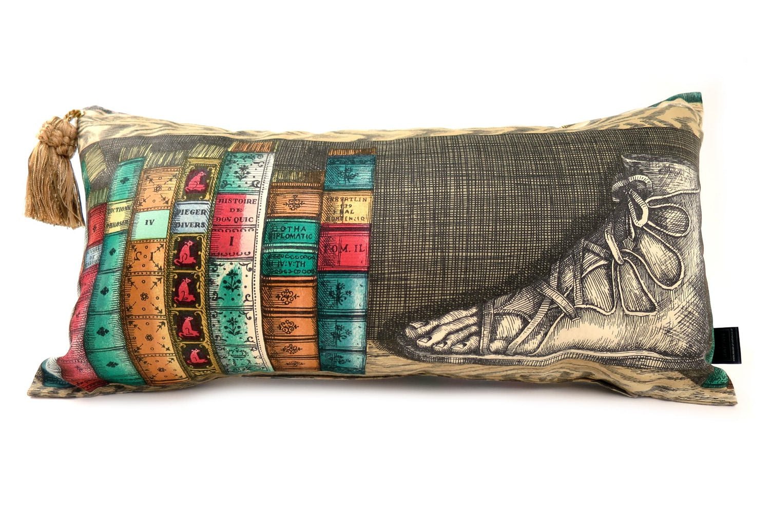 The Fornasetti ピエロフォルナセッティ書棚ヴィンテージ横長クッション 50×25cm 中材付 - HOUSE OF JAPAN Shop