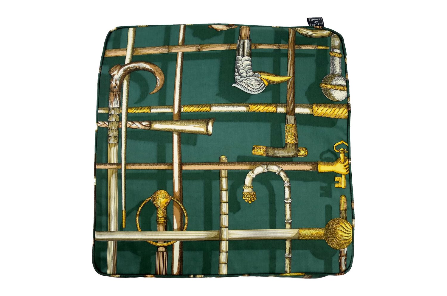 The Fornasetti ピエロフォルナセッティヴィンテージファブリック低反発シートクッション I BASTONIグリーンデザイン 40×40×5cm 中材付 - HOUSE OF JAPAN Shop