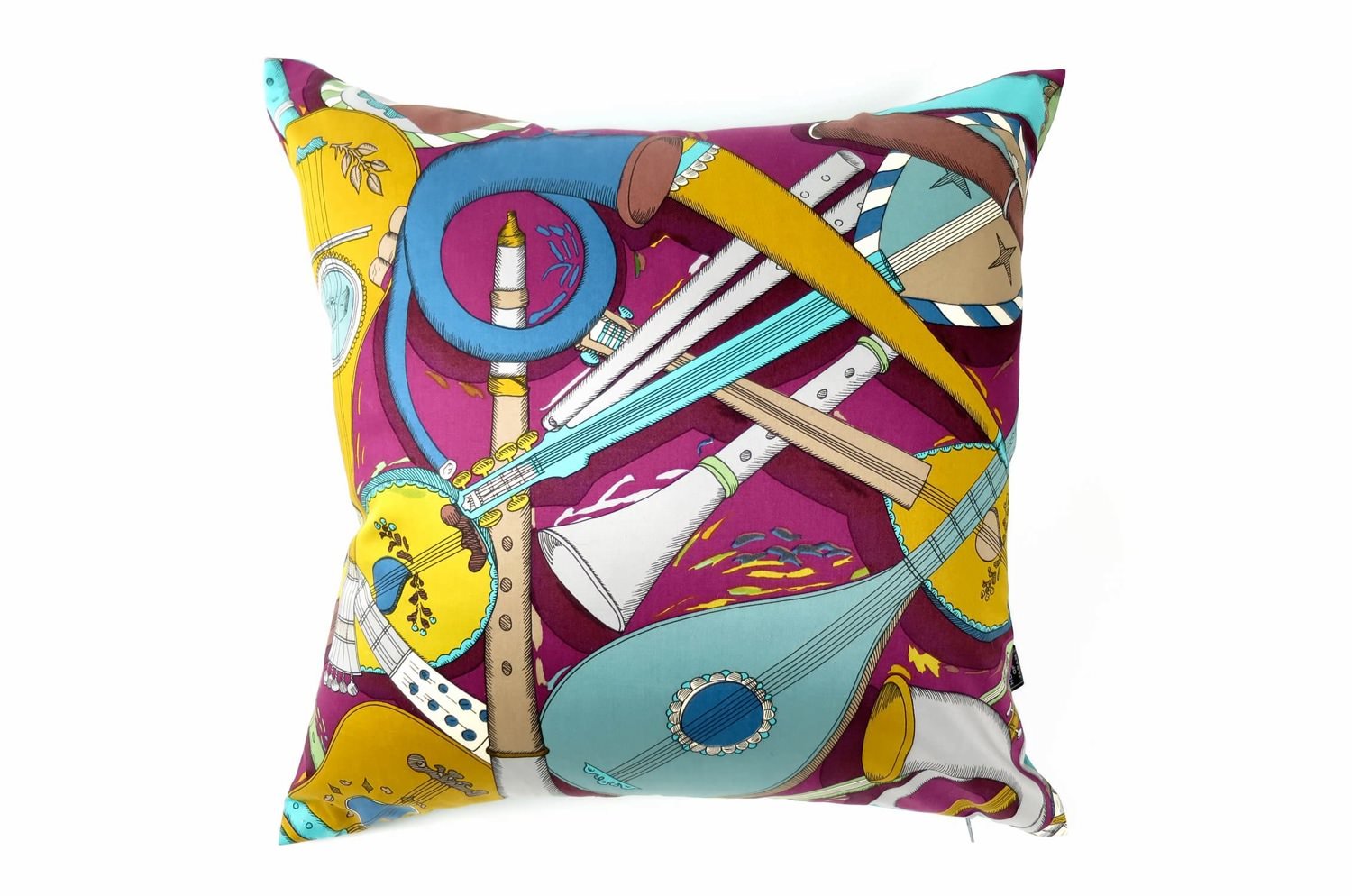The Fornasetti ピエロフォルナセッティ&ジムトンプソンファブリック楽器柄ヴィンテージクッション パープルNo.01 50×50cm 中材付 - HOUSE OF JAPAN Shop