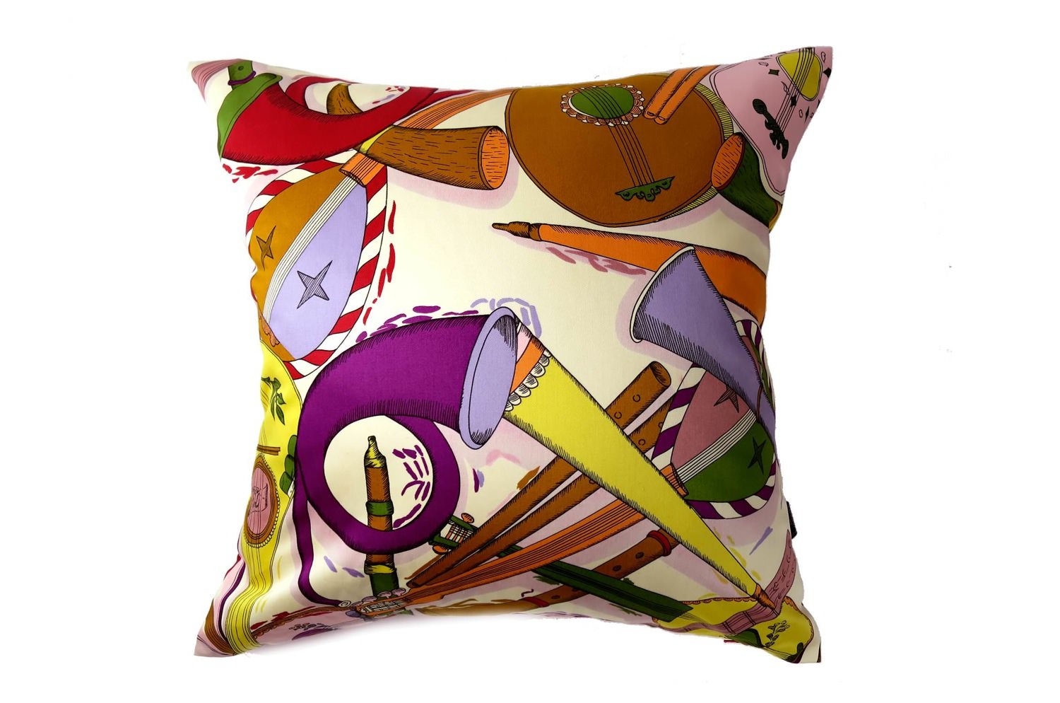 The Fornasetti ピエロフォルナセッティ&ジムトンプソンファブリック楽器柄ヴィンテージクッション ベージュNo.02 50×50cm 中材付 - HOUSE OF JAPAN Shop