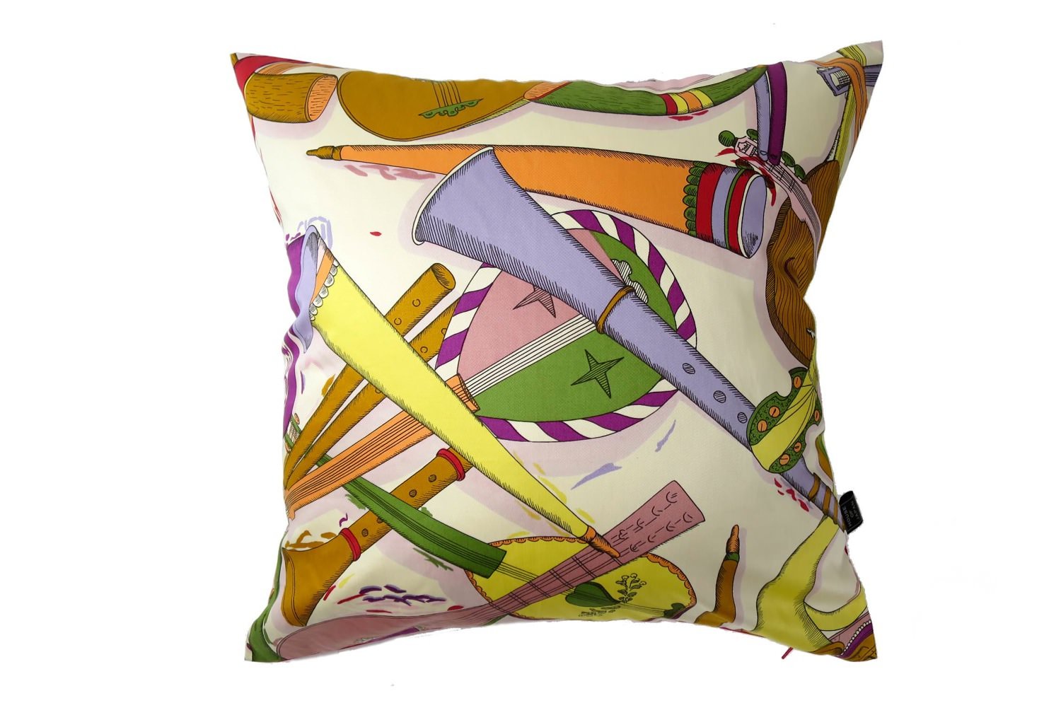 The Fornasetti ピエロフォルナセッティ&ジムトンプソンファブリック楽器柄ヴィンテージクッション ベージュNo.03 50×50cm 中材付 - HOUSE OF JAPAN Shop