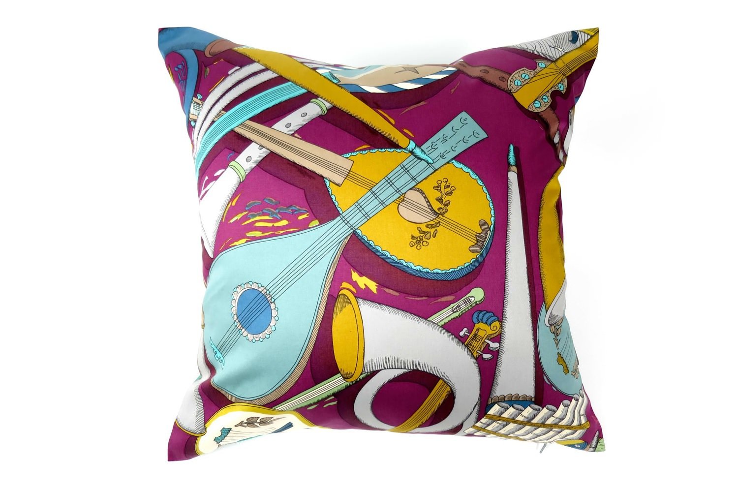 The Fornasetti ピエロフォルナセッティ&ジムトンプソンファブリック楽器柄ヴィンテージクッション パープルNo.04 50×50cm 中材付 - HOUSE OF JAPAN Shop