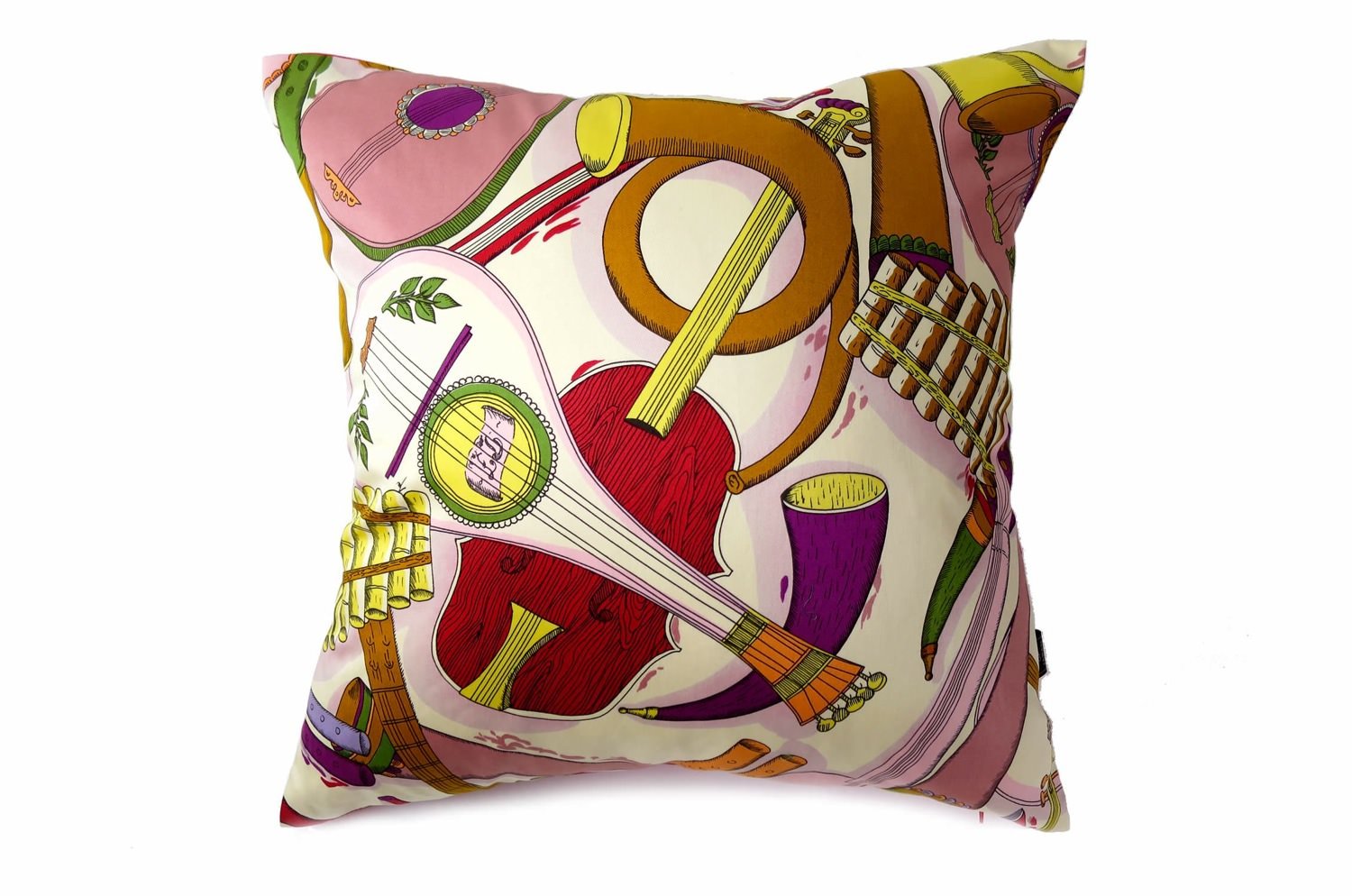 The Fornasetti ピエロフォルナセッティ&ジムトンプソンファブリック楽器柄ヴィンテージクッション ベージュNo.04 50×50cm 中材付 - HOUSE OF JAPAN Shop