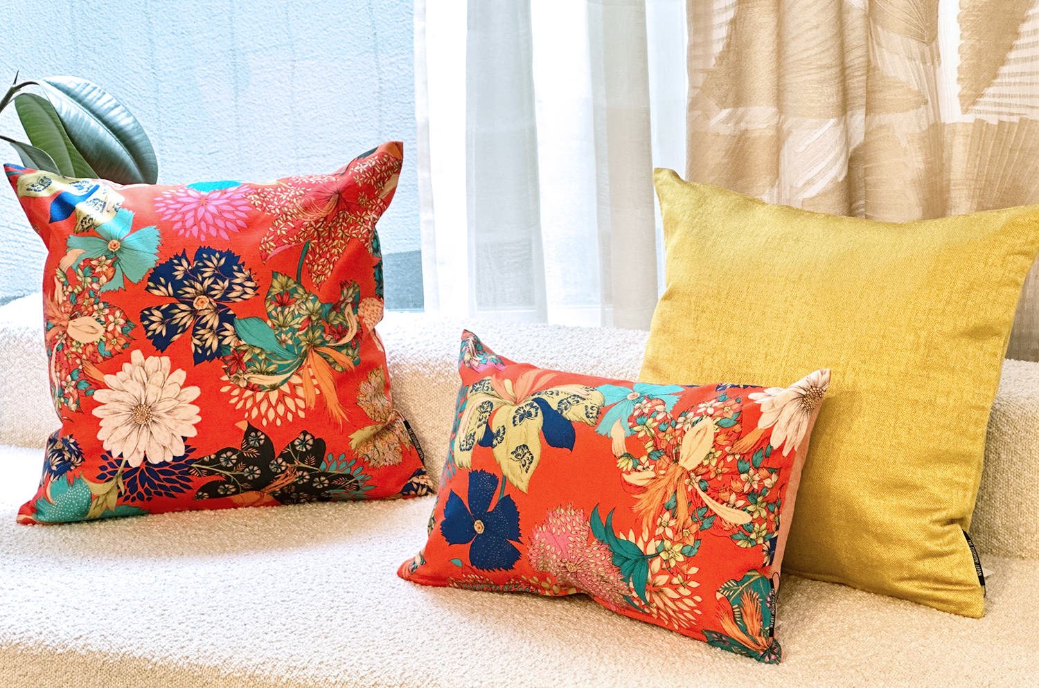 The French cotton コットン100% French&Italian キモノフラワー クッション 45×30cm 中材付 - HOUSE OF JAPAN Shop