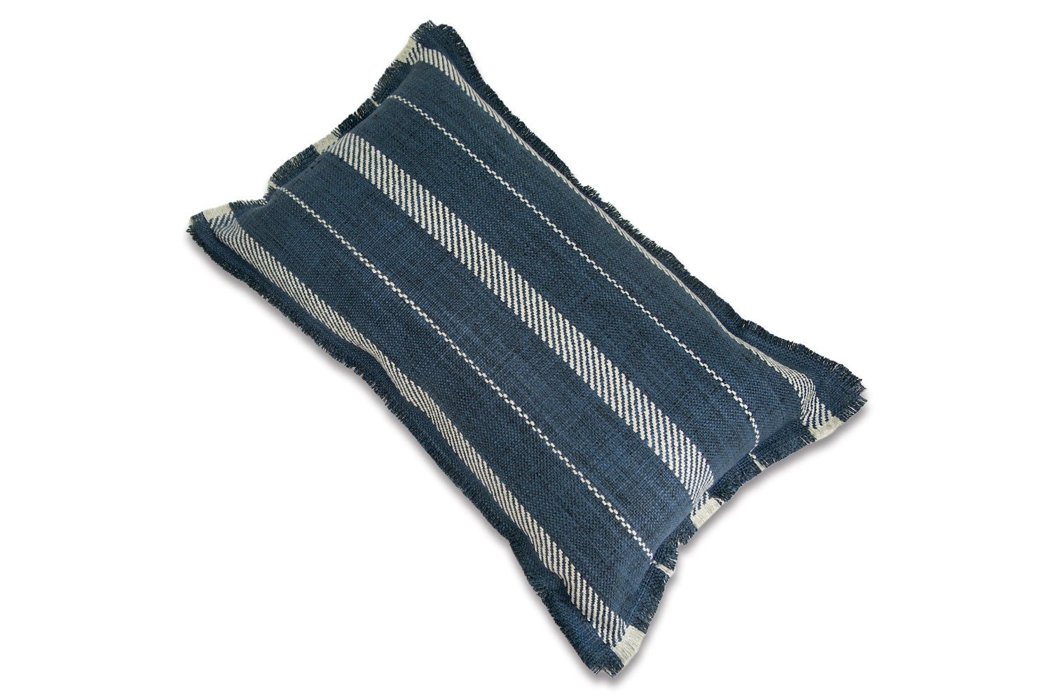 The Fringe リネンライク ジャカード ストライプ柄 フリンジ クッション インディゴ 50×30cm 中材付 - HOUSE OF JAPAN Shop