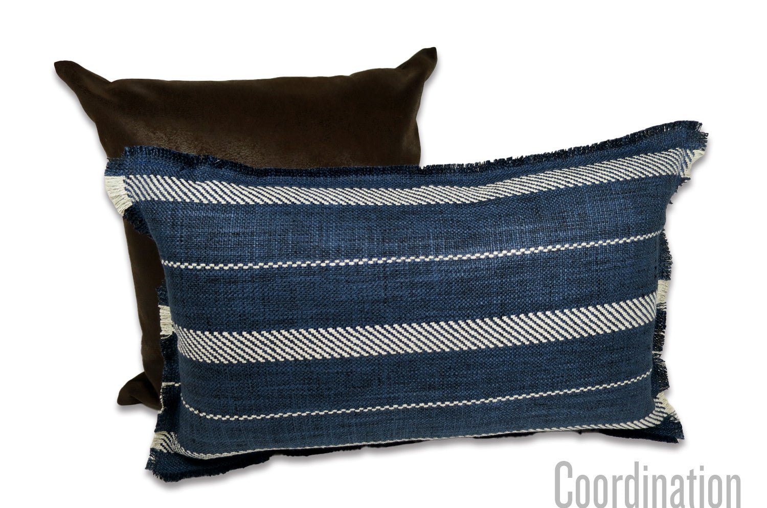 The Fringe リネンライク ジャカード ストライプ柄 フリンジ クッション インディゴ 50×30cm 中材付 - HOUSE OF JAPAN Shop