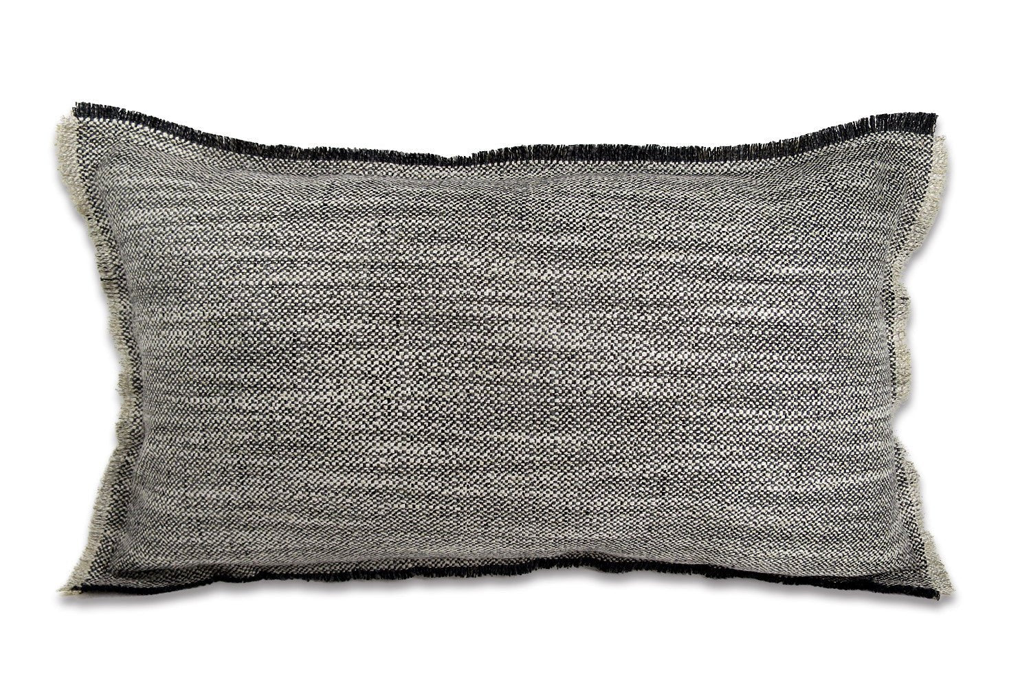 The Fringe リネンライクジャカード チェック柄フリンジ クッション オニキス 50×30cm 中材付 - HOUSE OF JAPAN Shop