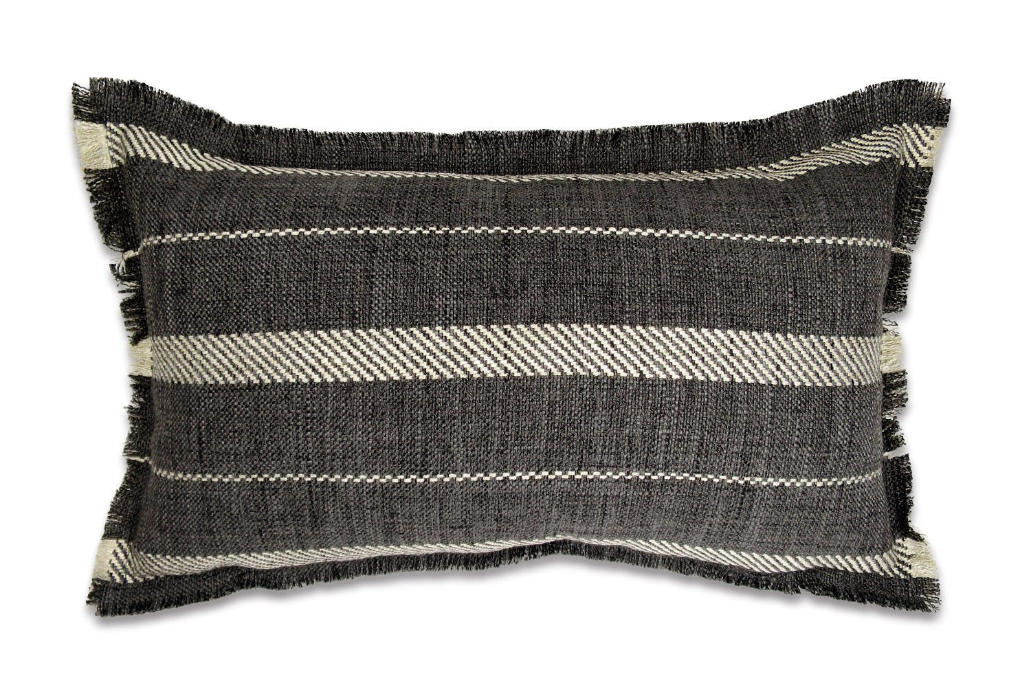 The Fringe リネンライクジャカード ストライプ柄フリンジ クッション オニキス 50×30cm中材付 - HOUSE OF JAPAN Shop